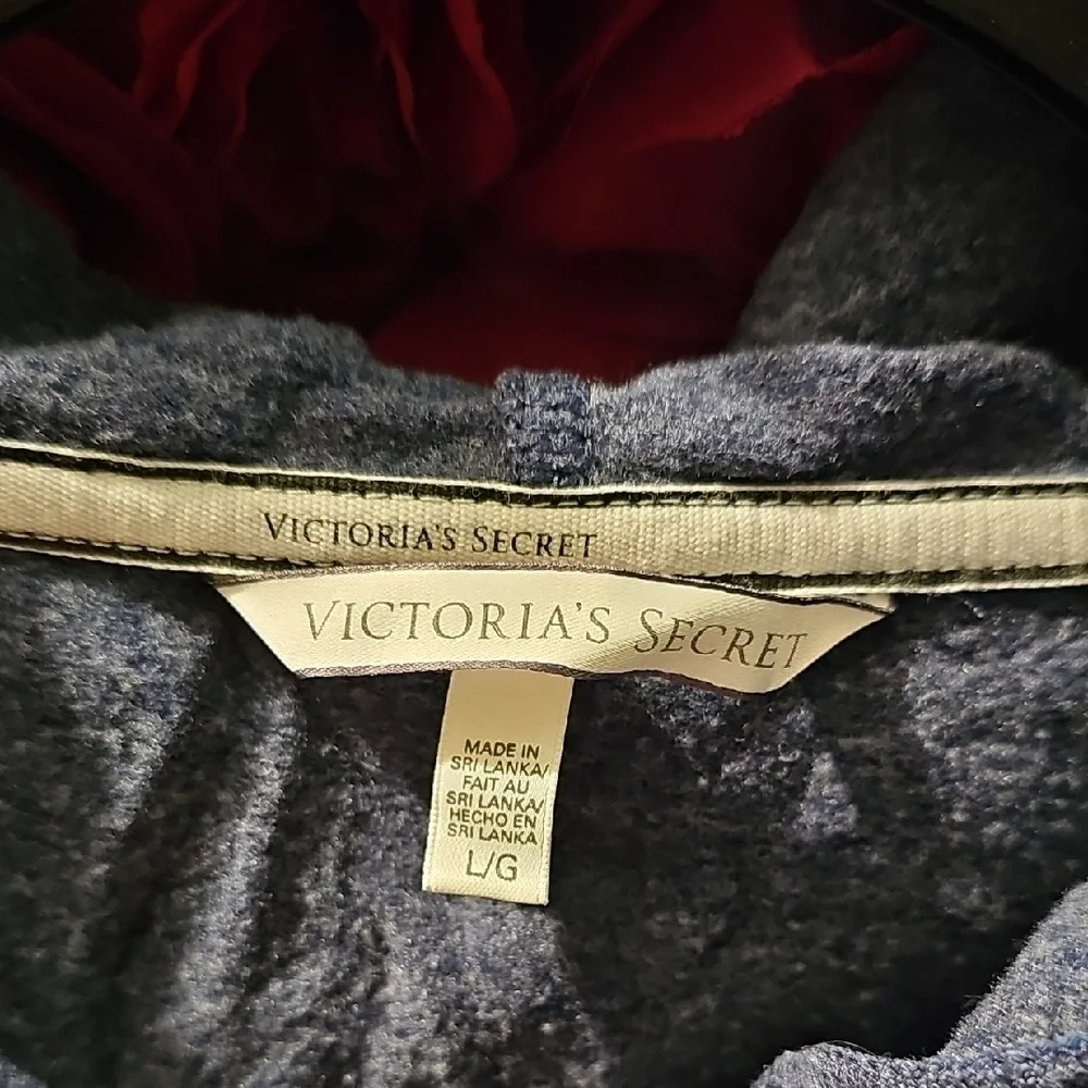 Victoria's Secret Blue Hoodie Crop Zip Up Sweatshirt Size Large